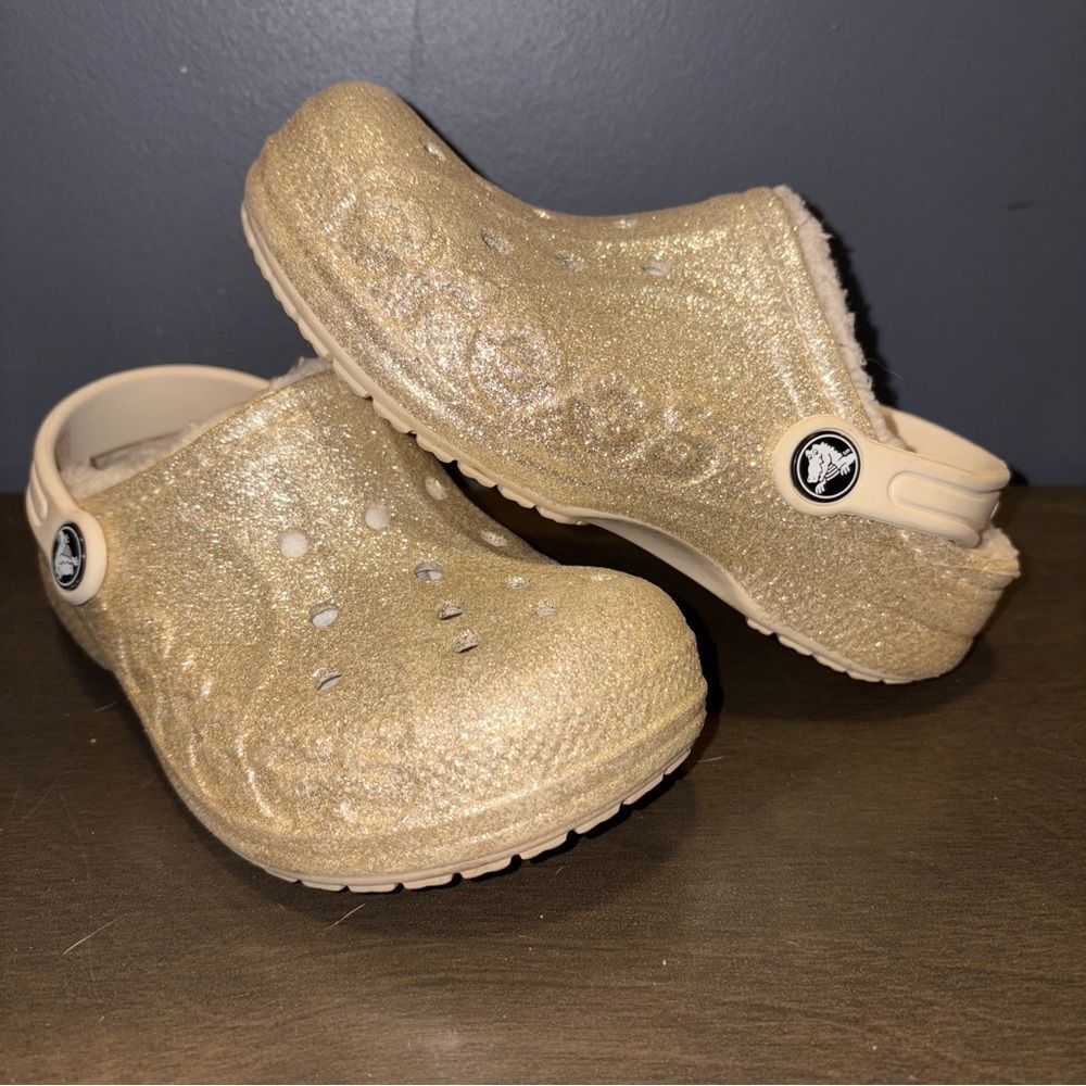 CROCS Classic Lined Glitter Clogs Slip On Shoes Kids size 13 Gold